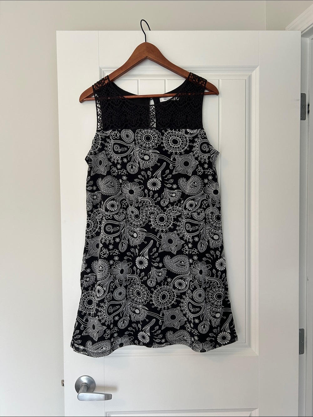 Ricki's Black & White Paisley Lace Yoke Mini Dress